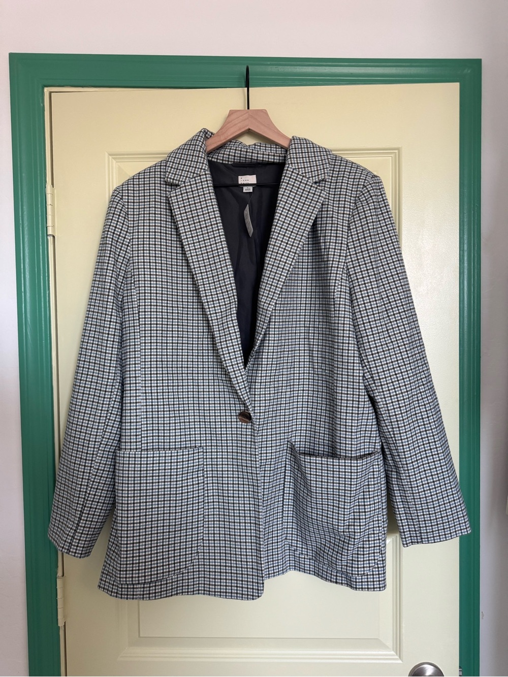 a new day Checked Single-Button Blazer in Grey and Navy